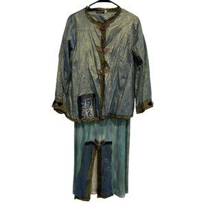 Lee Andersen Metallic 3 Piece Ethereal Outfit Leaf Embellishment Sheer Sz Medium